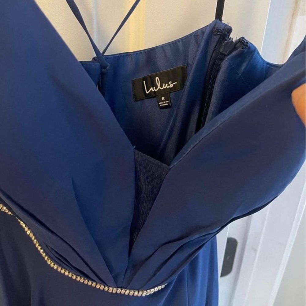 Lulus Blue dress with gems around bust is size 8 -